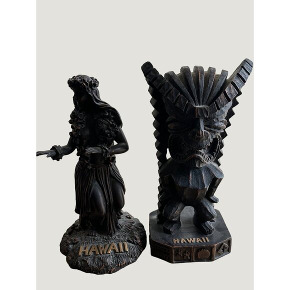 Unbranded Hawaiian Hula Dancer & Tiki God Figurine Set - Wood Look Resin Collect - Picture 10 of 10